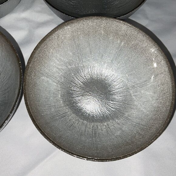 NWT AKCAM TURKISH GLASS GLITTERY SILVER PLATINUM 6” SOUP SALAD BOWLS SET OF 4 - Picture 7 of 12